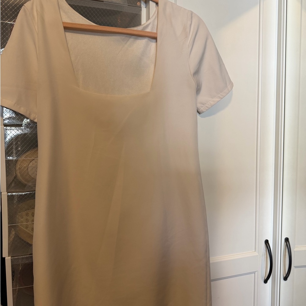 Eve Cream Square Neck Short Sleeve Dress